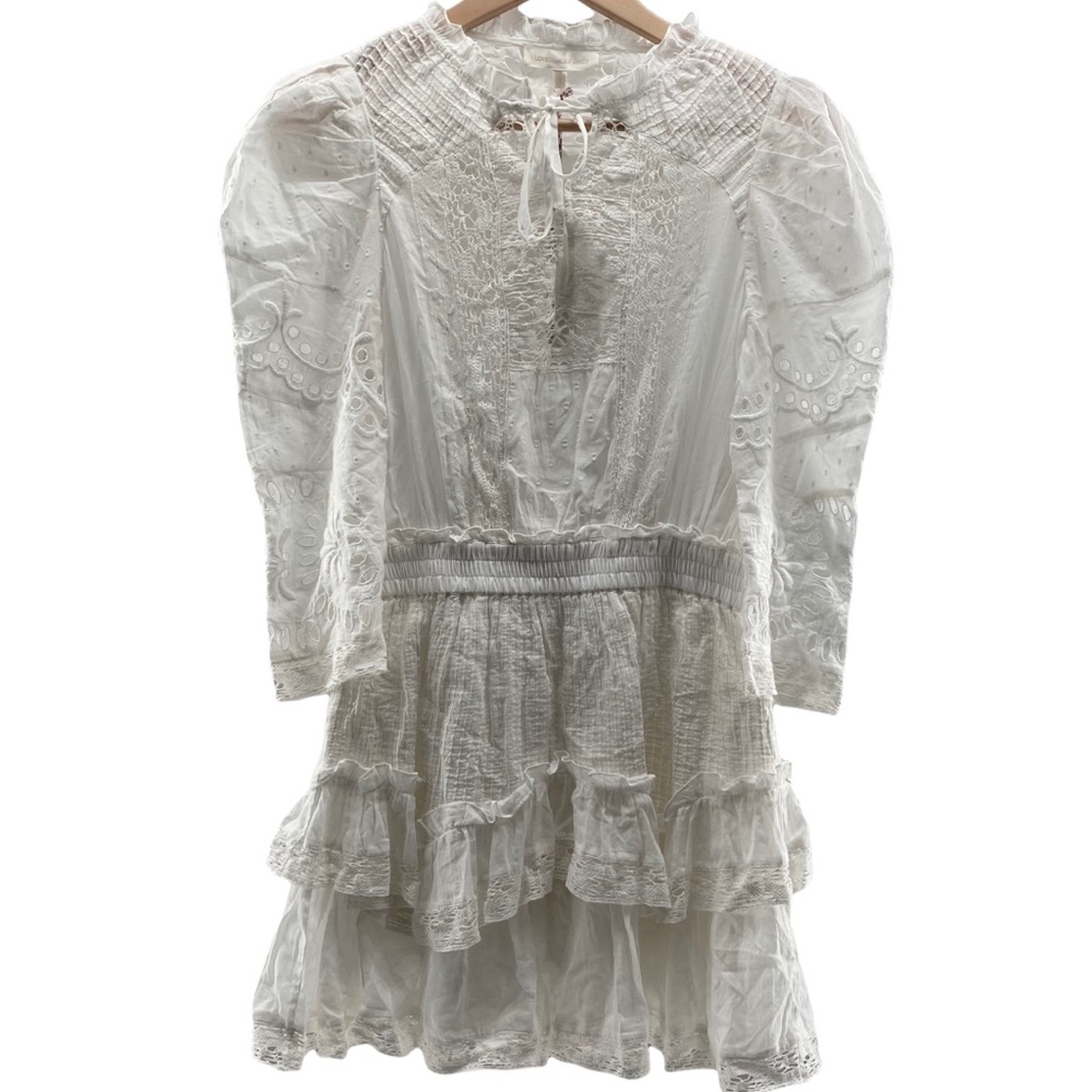 NWT LoveShackFancy Isidore White Boho Lace Ruffle Mini Dress Size Small - Picture 2 of 14